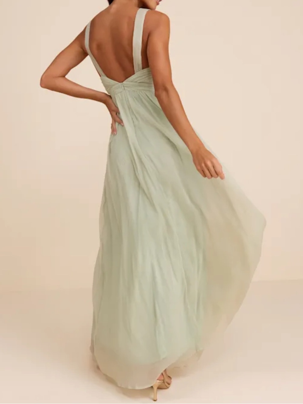 Lulus Aria Sage Green Crinkle Twist-front Maxi Dress - Size XS - Picture 3 of 5